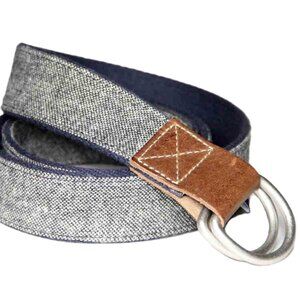 NEW Cremieux Canvas + Leather D=Ring Casual Belt Gray Navy Blue Brown Size 36-38